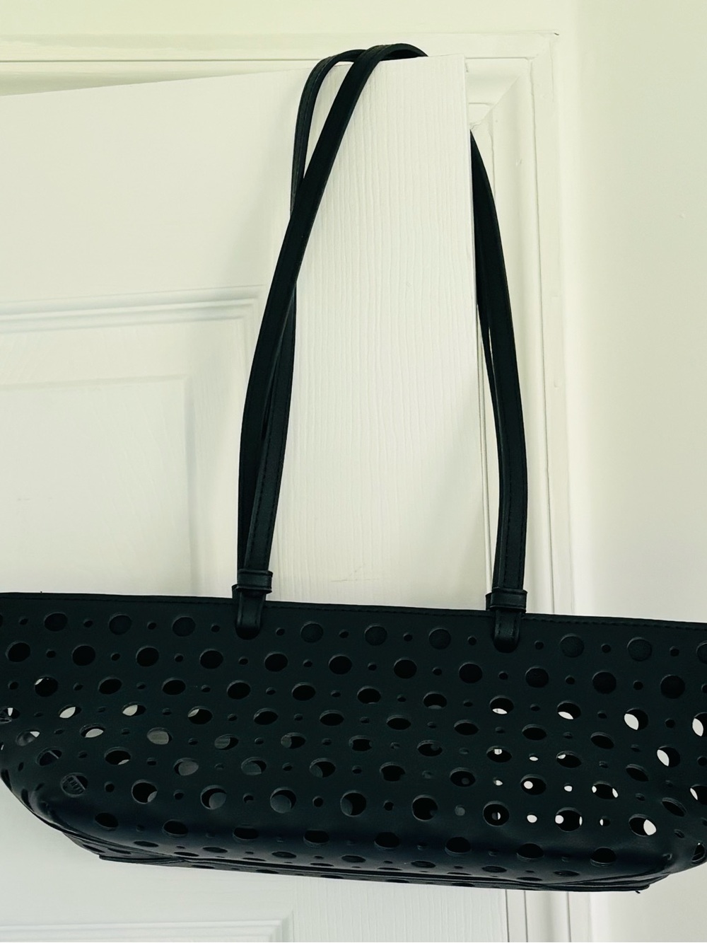 Mango Black Laser-Cut Tote with Double Straps
